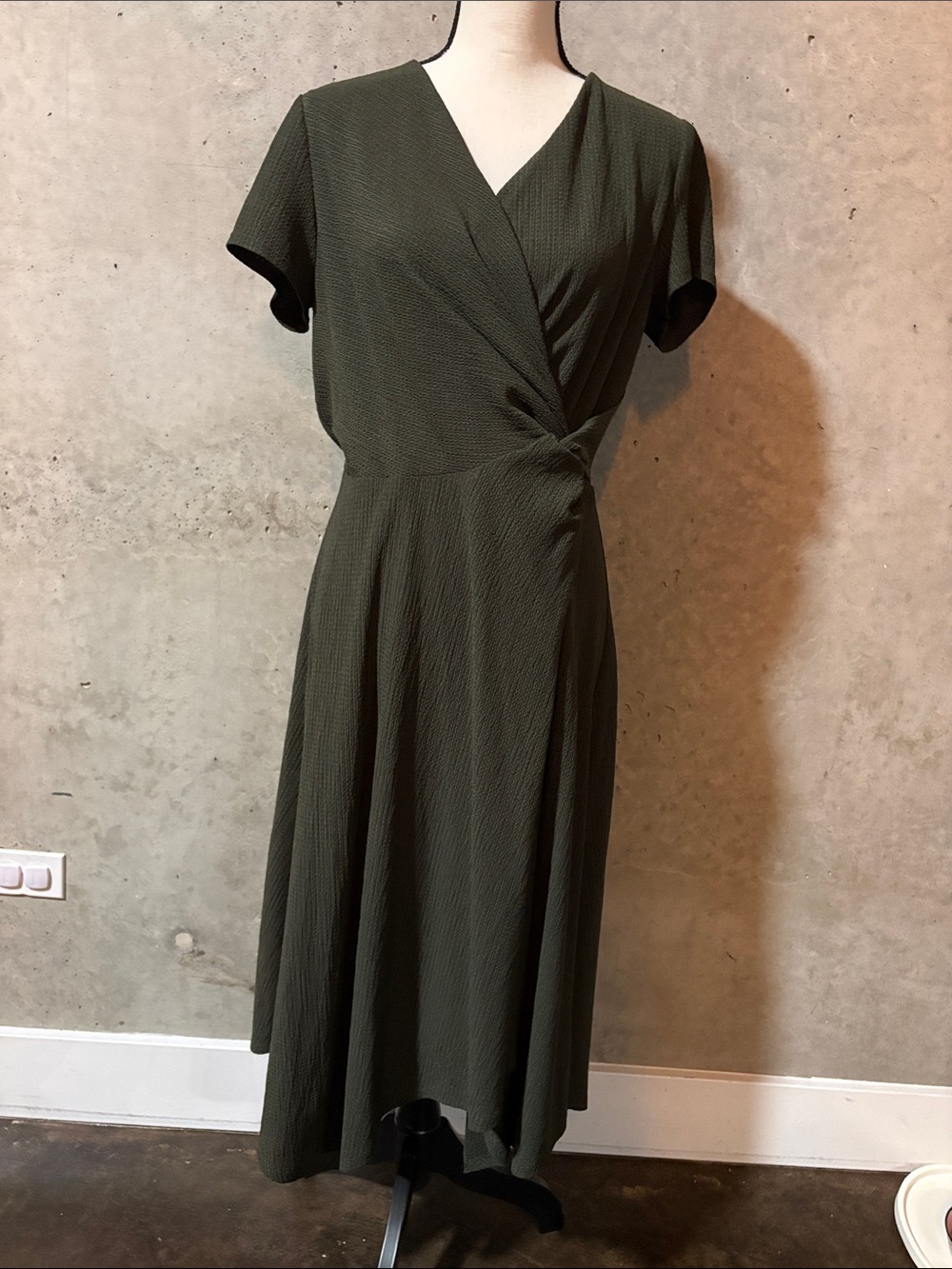 Elegant Olive Green Wrap Midi Dress